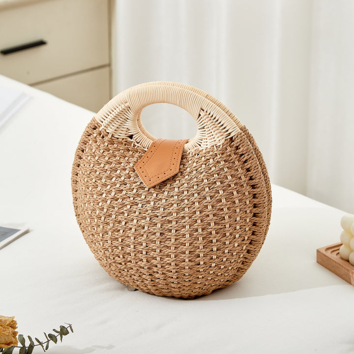 Alba – Round Straw Beach Bag for Women with Single Handle