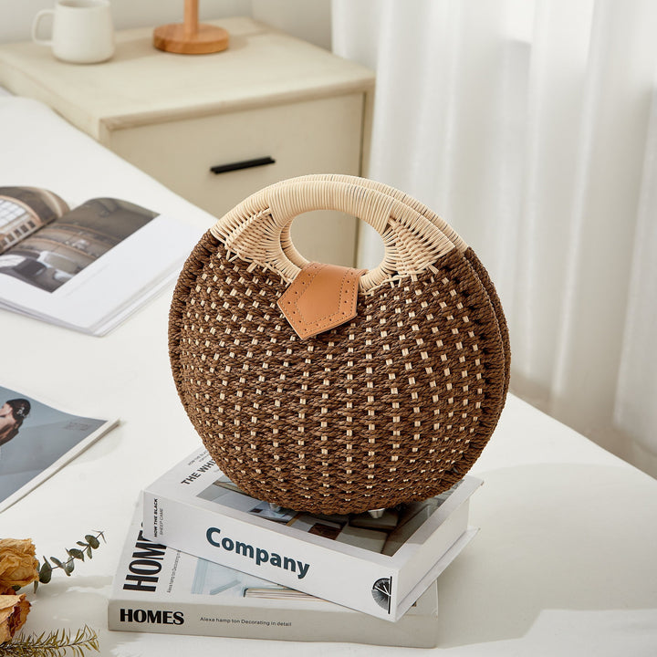 Alba – Round Straw Beach Bag for Women with Single Handle