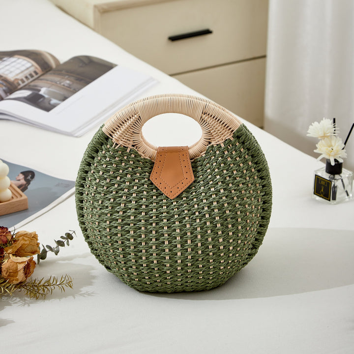 Alba – Round Straw Beach Bag for Women with Single Handle