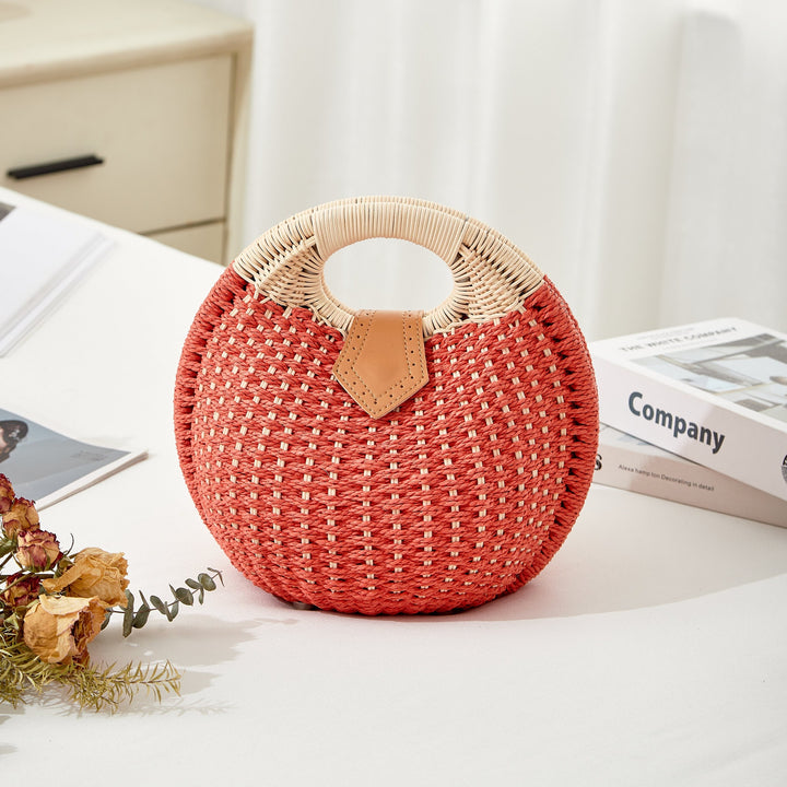 Alba – Round Straw Beach Bag for Women with Single Handle