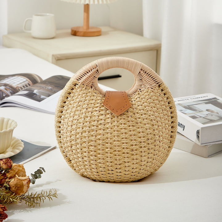 Alba – Round Straw Beach Bag for Women with Single Handle