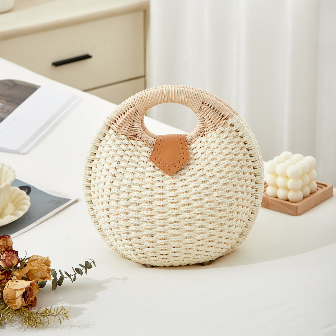 Alba – Round Straw Beach Bag for Women with Single Handle