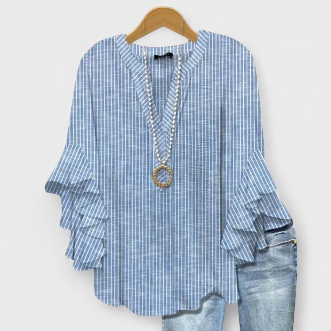 Floral Print Blouse with Tiered Sleeves in blue