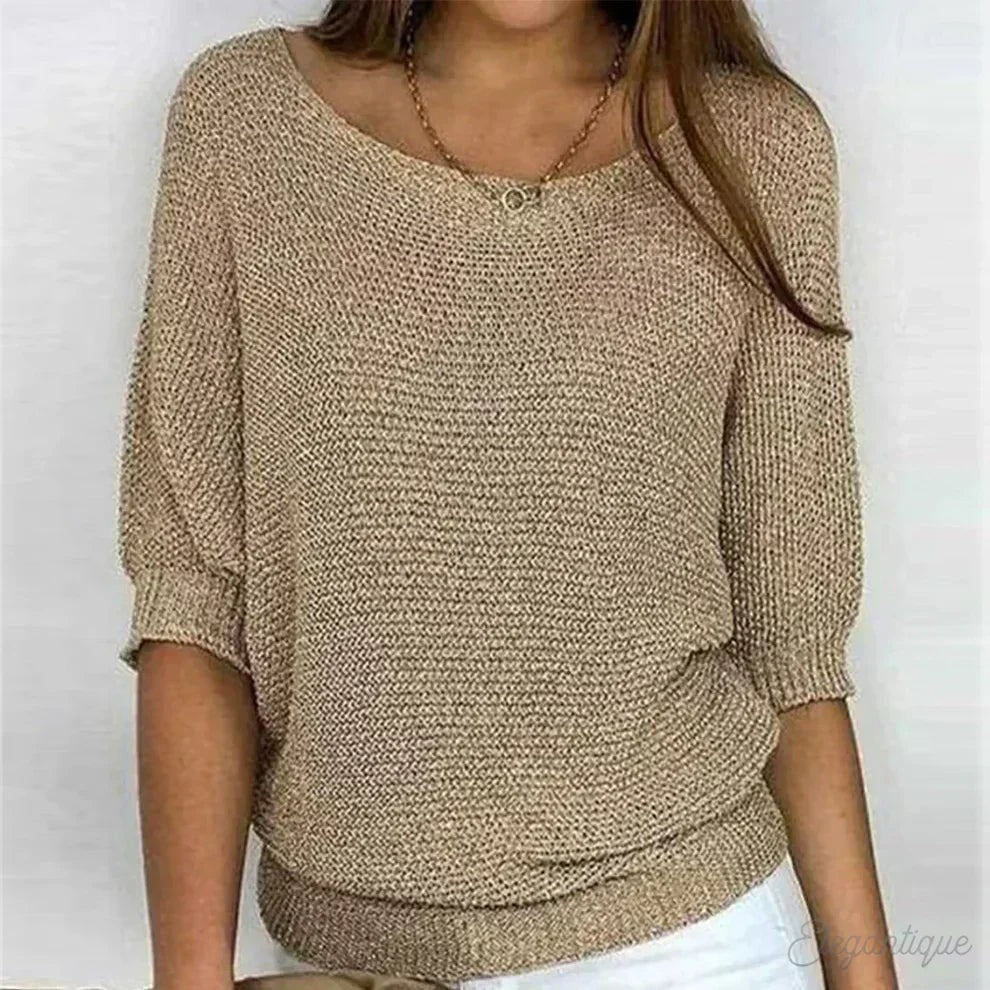 Loose Knit Jumper with Wide Neck in beige