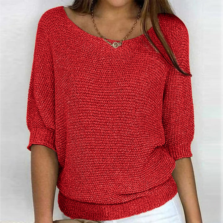 Loose Knit Jumper with Wide Neck in red