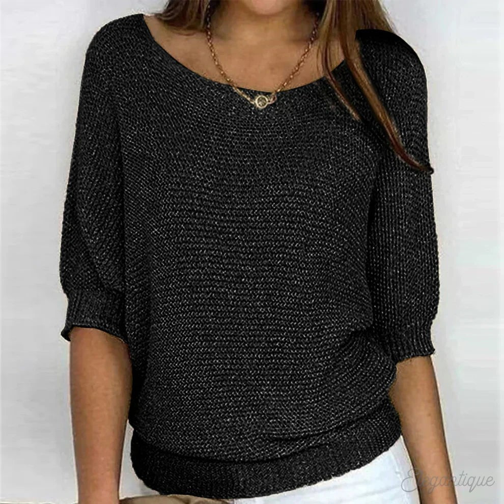 Loose Knit Jumper with Wide Neck in black