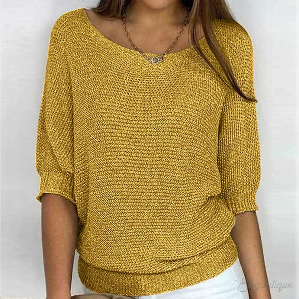 Loose Knit Jumper with Wide Neck in yellow