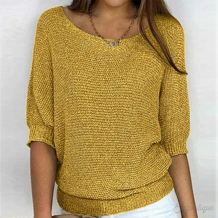 Loose Knit Jumper with Wide Neck in yellow