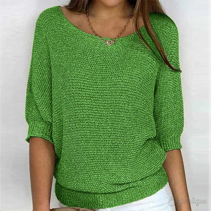 Loose Knit Jumper with Wide Neck in green