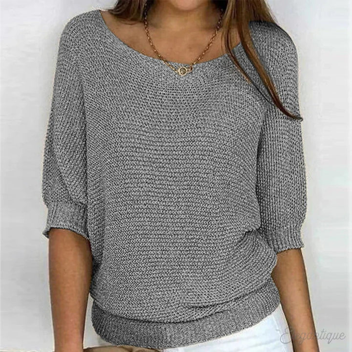 Loose Knit Jumper with Wide Neck in grey