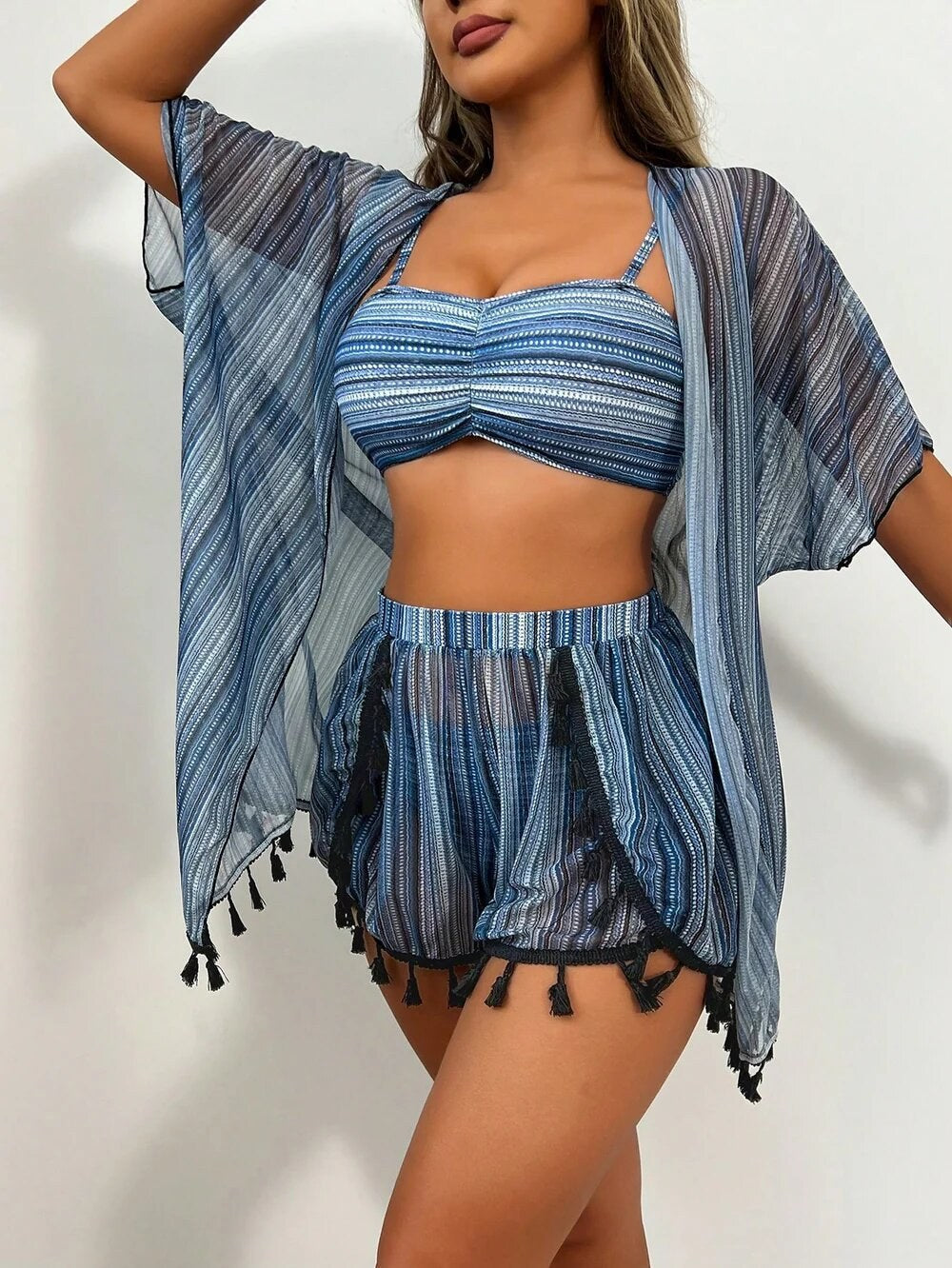 Faye — Bikini Set with Cover Up Shirt and Shorts for Women