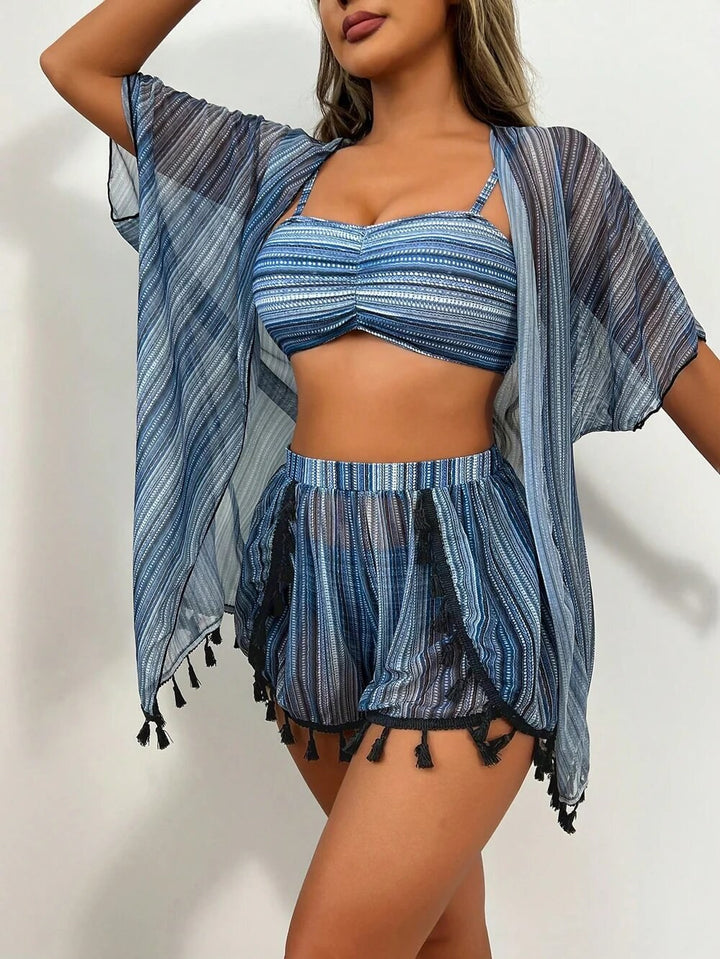 Faye — Bikini Set with Cover Up Shirt and Shorts for Women