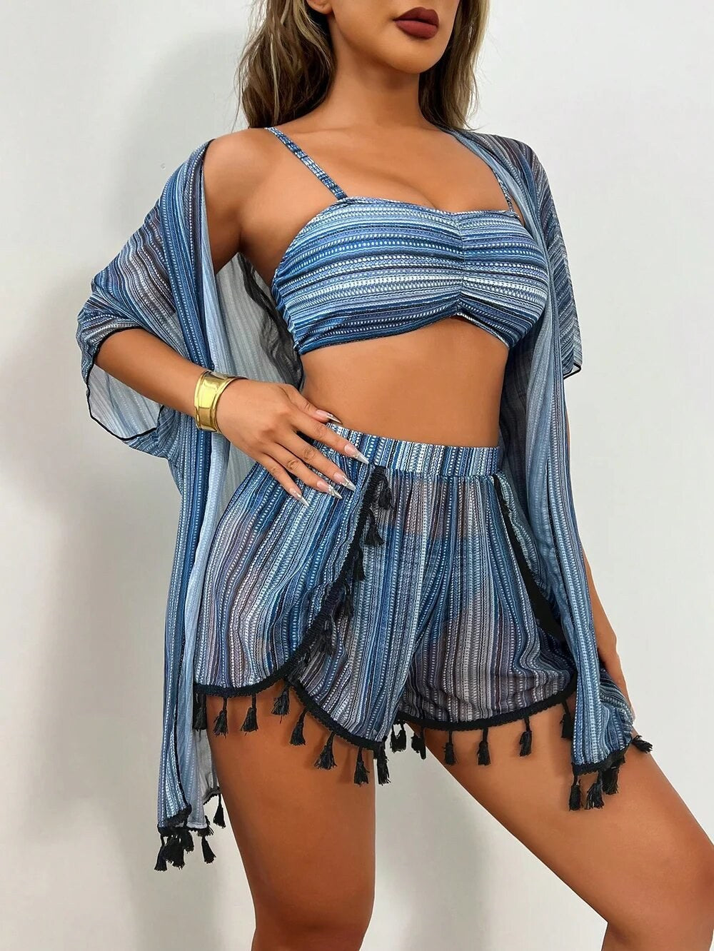 Faye — Bikini Set with Cover Up Shirt and Shorts for Women