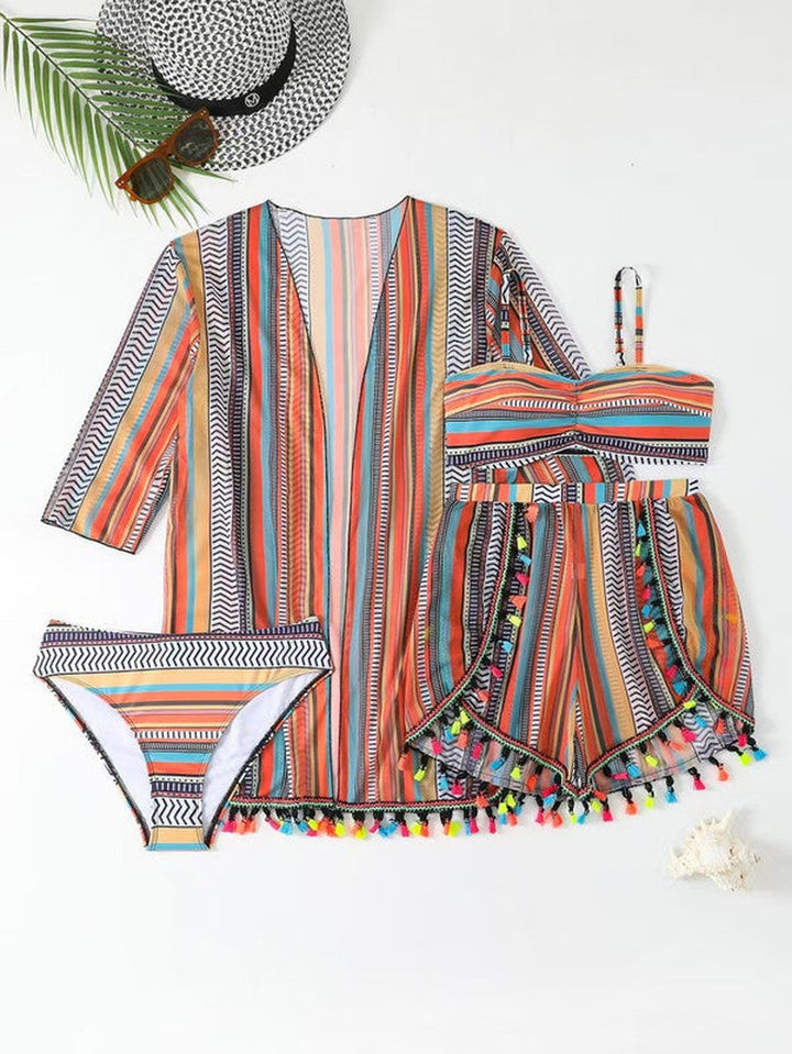 Faye — Bikini Set with Cover Up Shirt and Shorts for Women