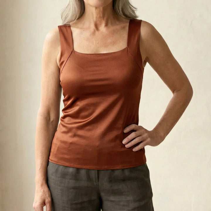 Tank Top with Built In Bra in coffee