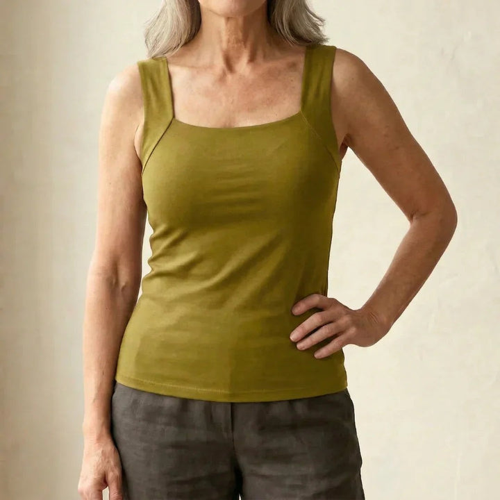Tank Top with Built In Bra in olive green