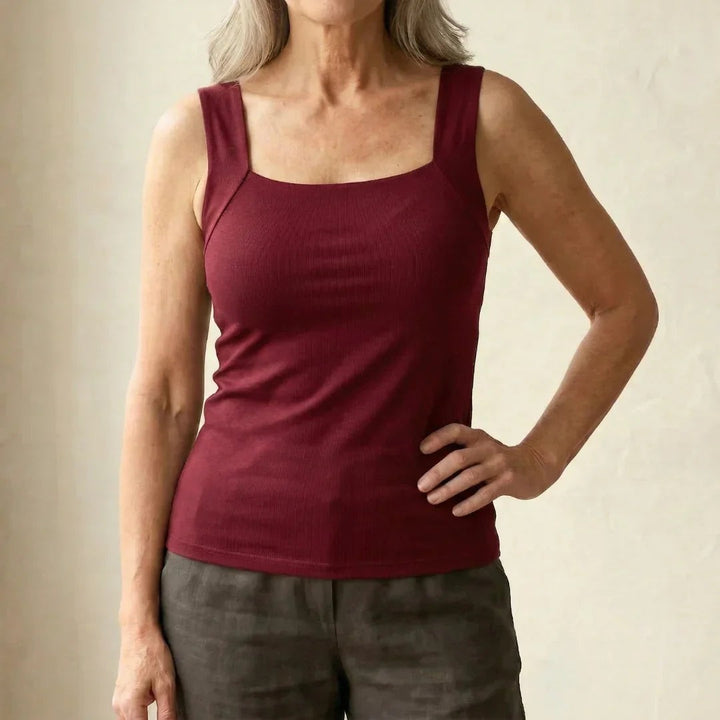 Tank Top with Built In Bra in burgundy