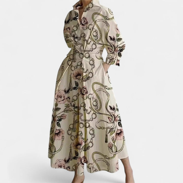 Collared Maxi Dress with Twist Waist and Pockets