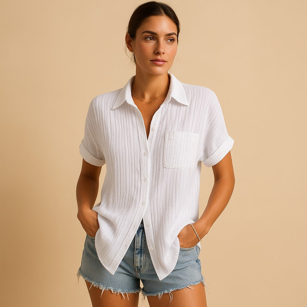 Gauze Short Sleeve Shirt with Chest Pocket