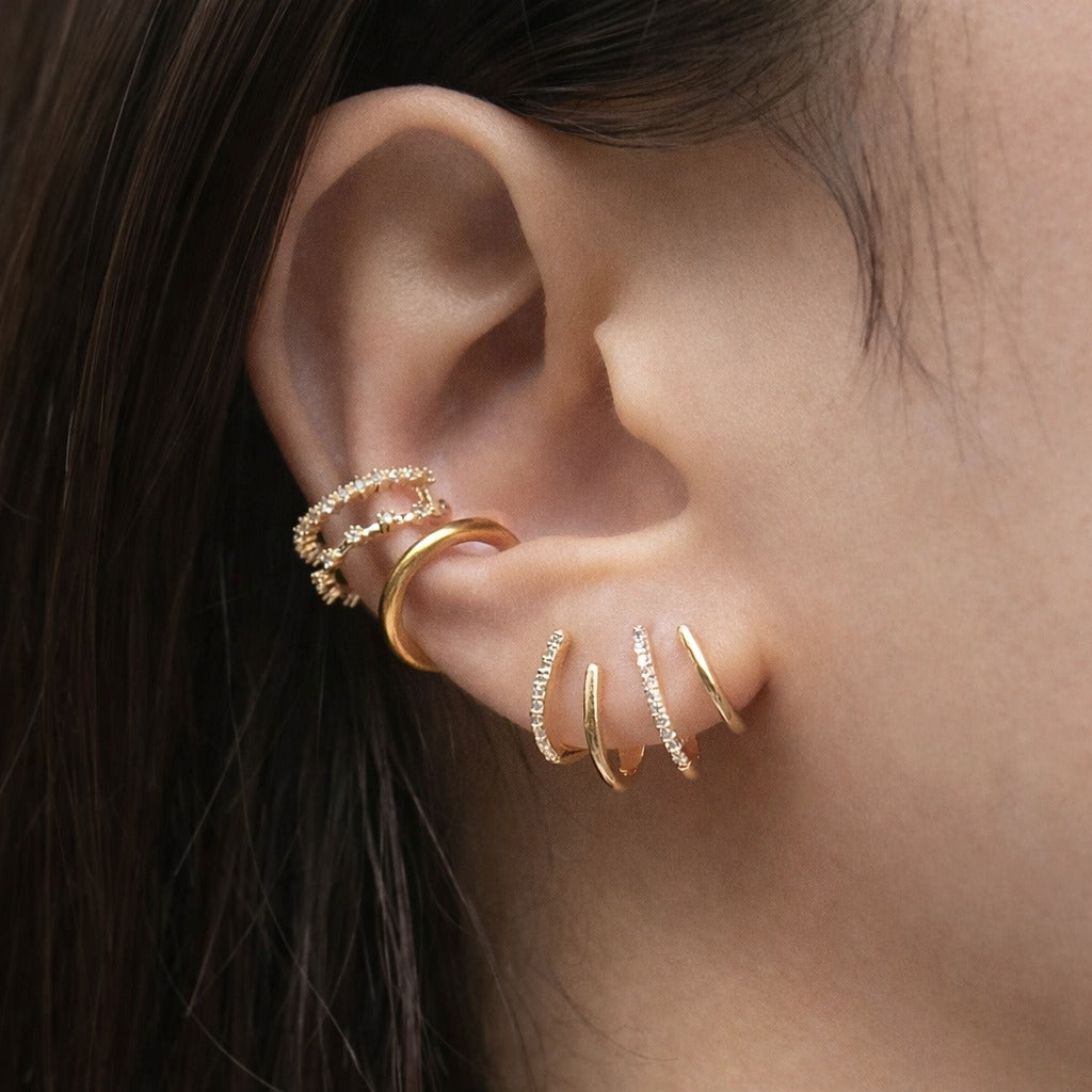 Spiral Gold Earrings with Pave Stones