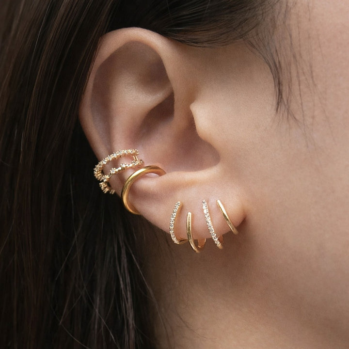 Spiral Gold Earrings with Pave Stones