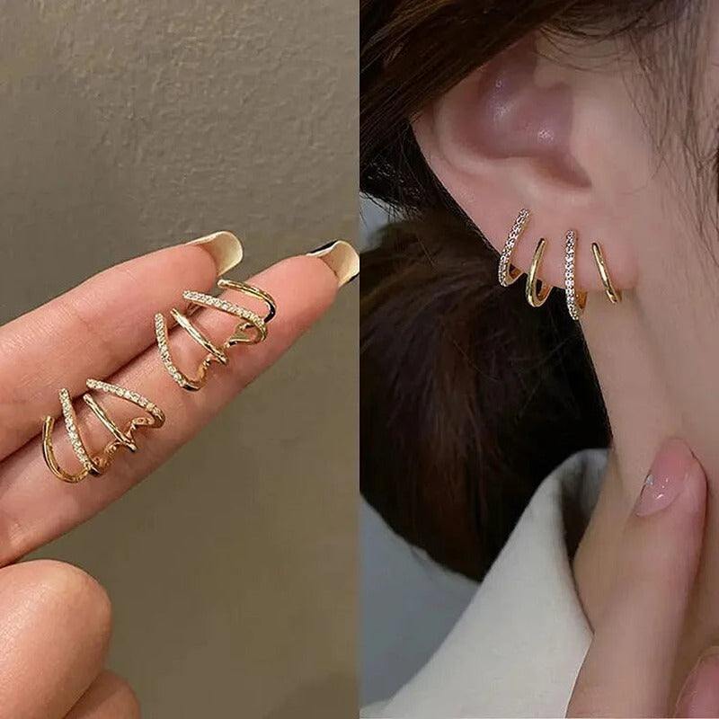 Spiral Gold Earrings with Pave Stones