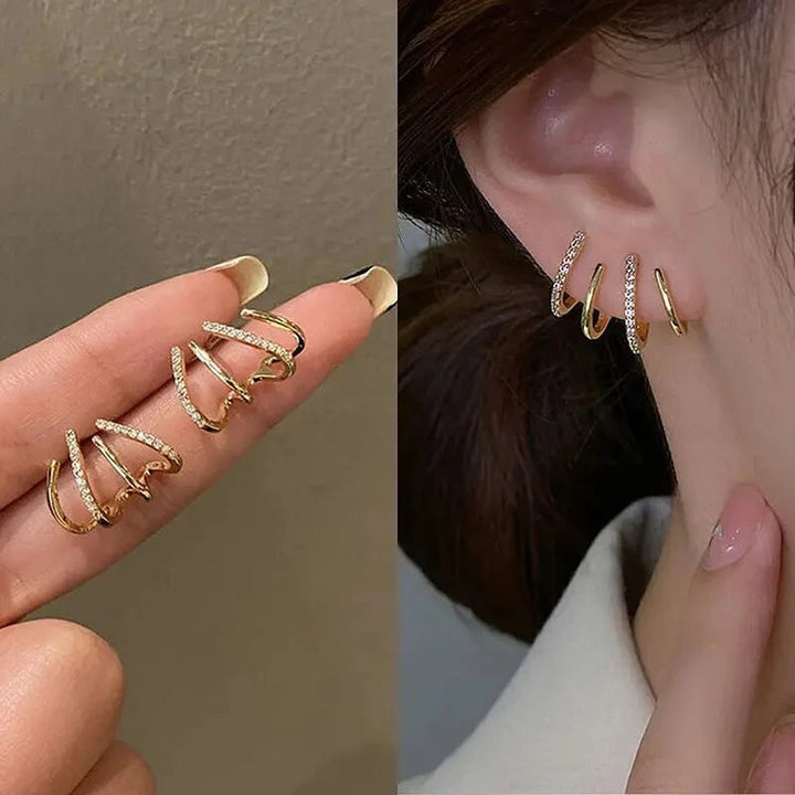 Spiral Gold Earrings with Pave Stones