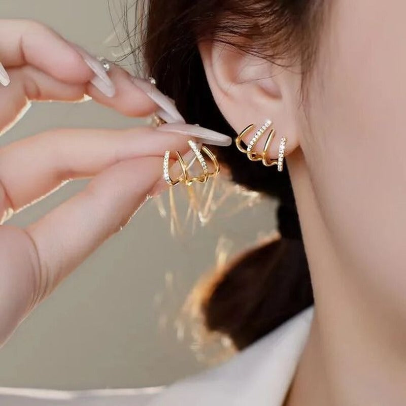 Spiral Gold Earrings with Pave Stones