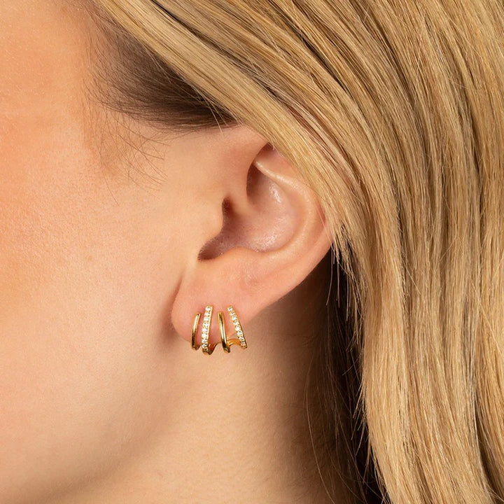 Spiral Gold Earrings with Pave Stones