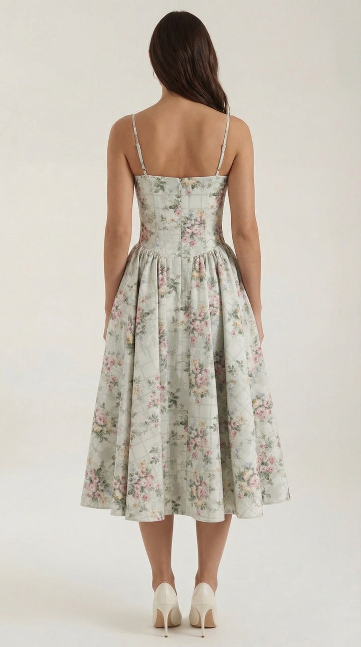 Perri — Corset Floral Midi Dress for Women