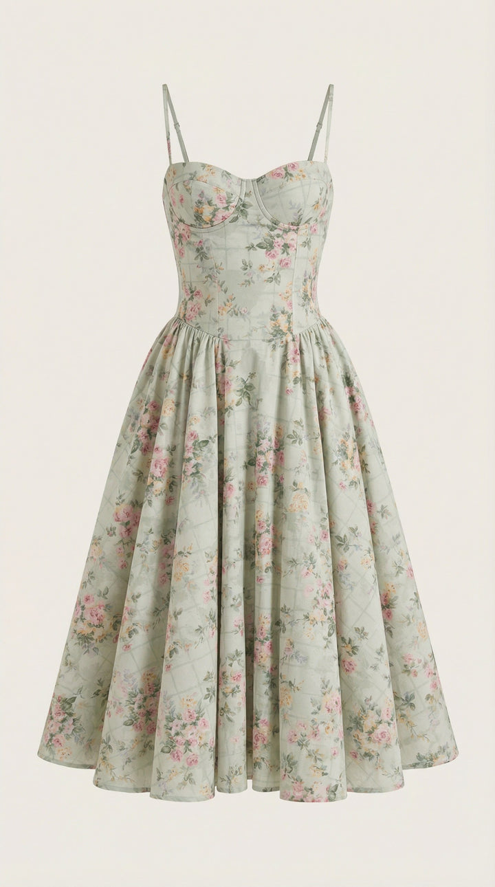 Perri — Corset Floral Midi Dress for Women