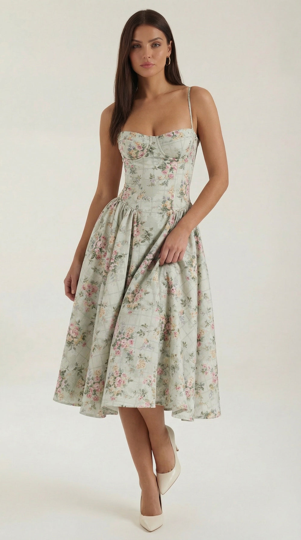 Perri — Corset Floral Midi Dress for Women