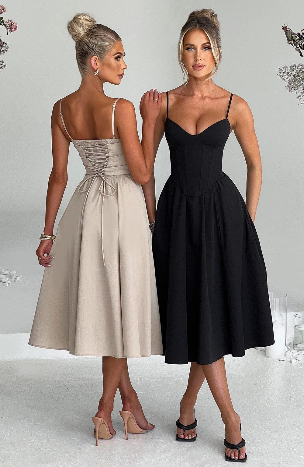 Verity — Corset Style Black Midi Dress for Women