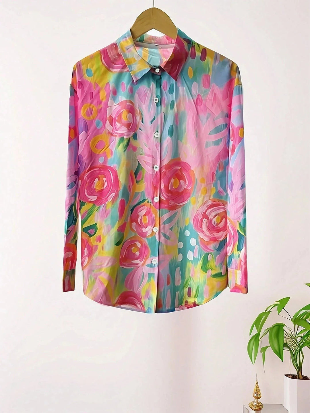 Abstract Print Button Front Blouse