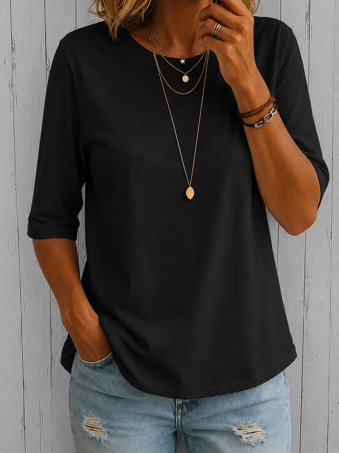 Half Sleeve Tee with Extra Arm Coverage in black