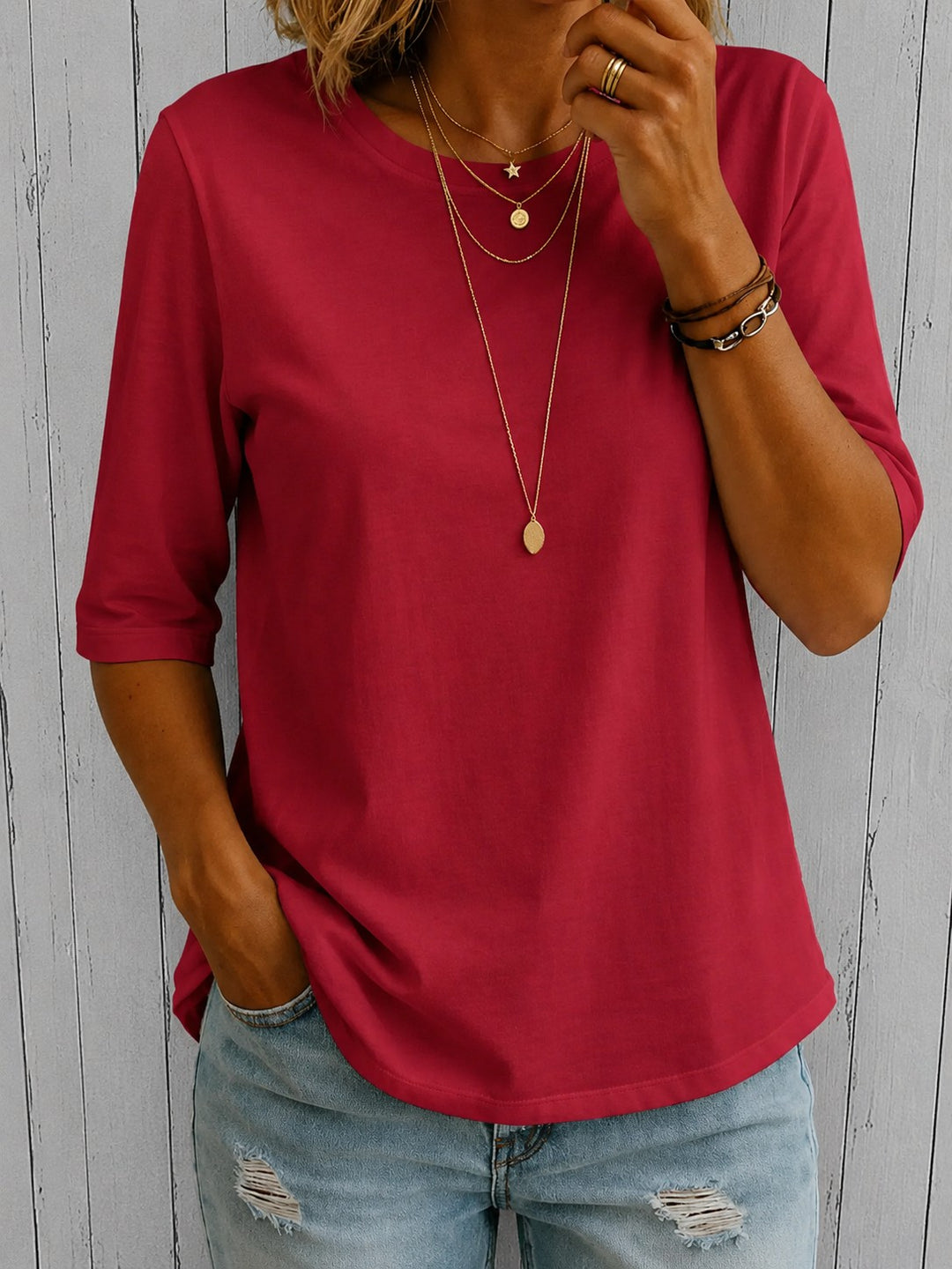Half Sleeve Tee with Extra Arm Coverage in red