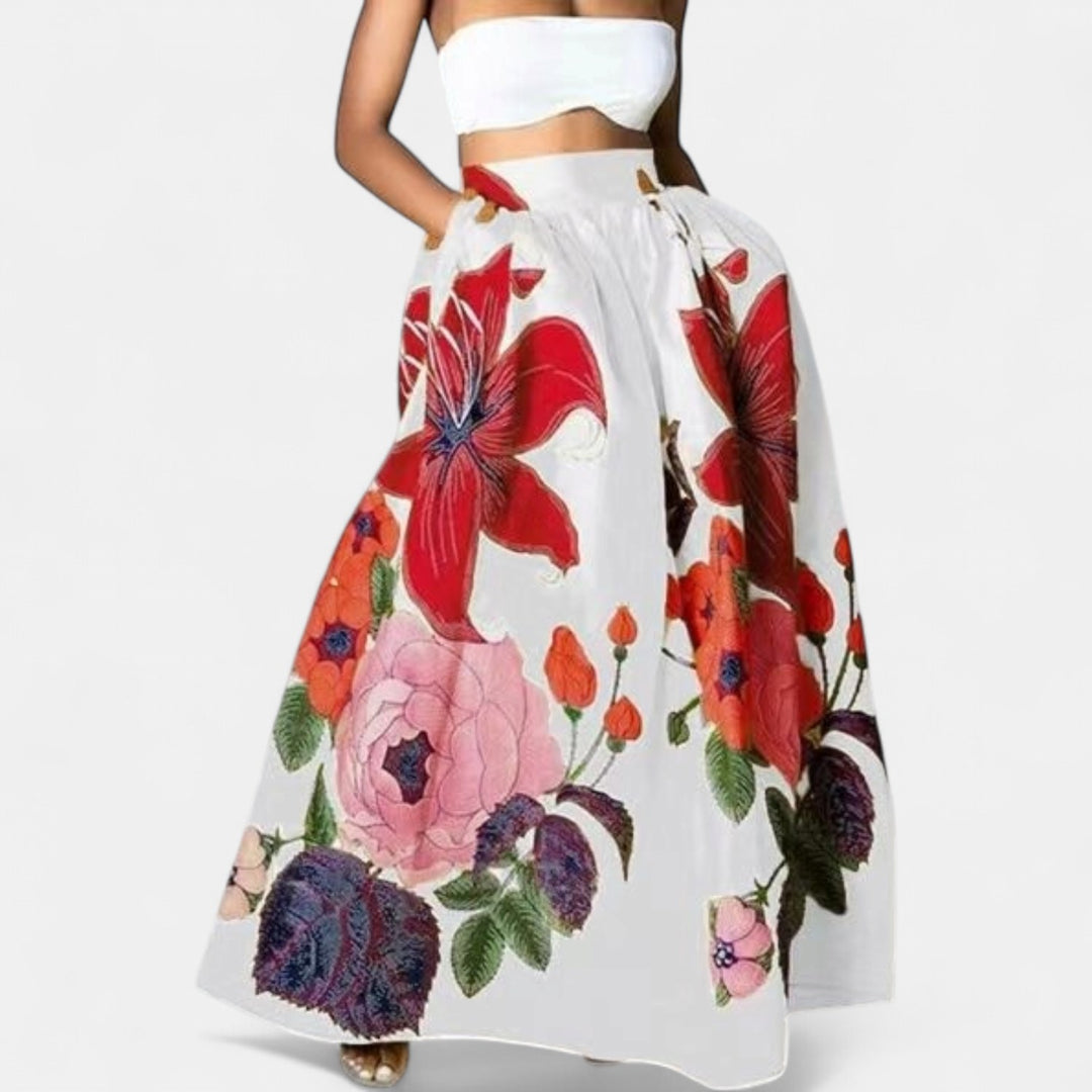 Delphine — Floral A-Line Maxi Skirt, Avelony
