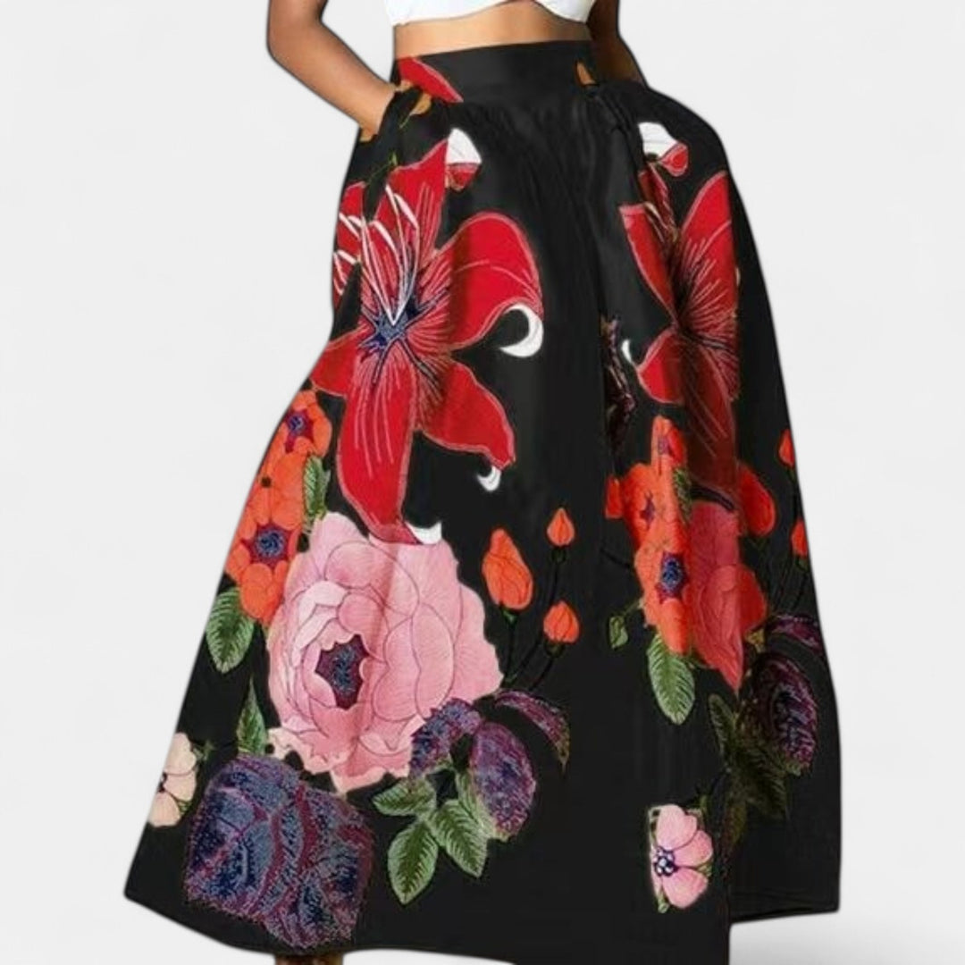 Delphine — Floral A-Line Maxi Skirt (2), Avelony