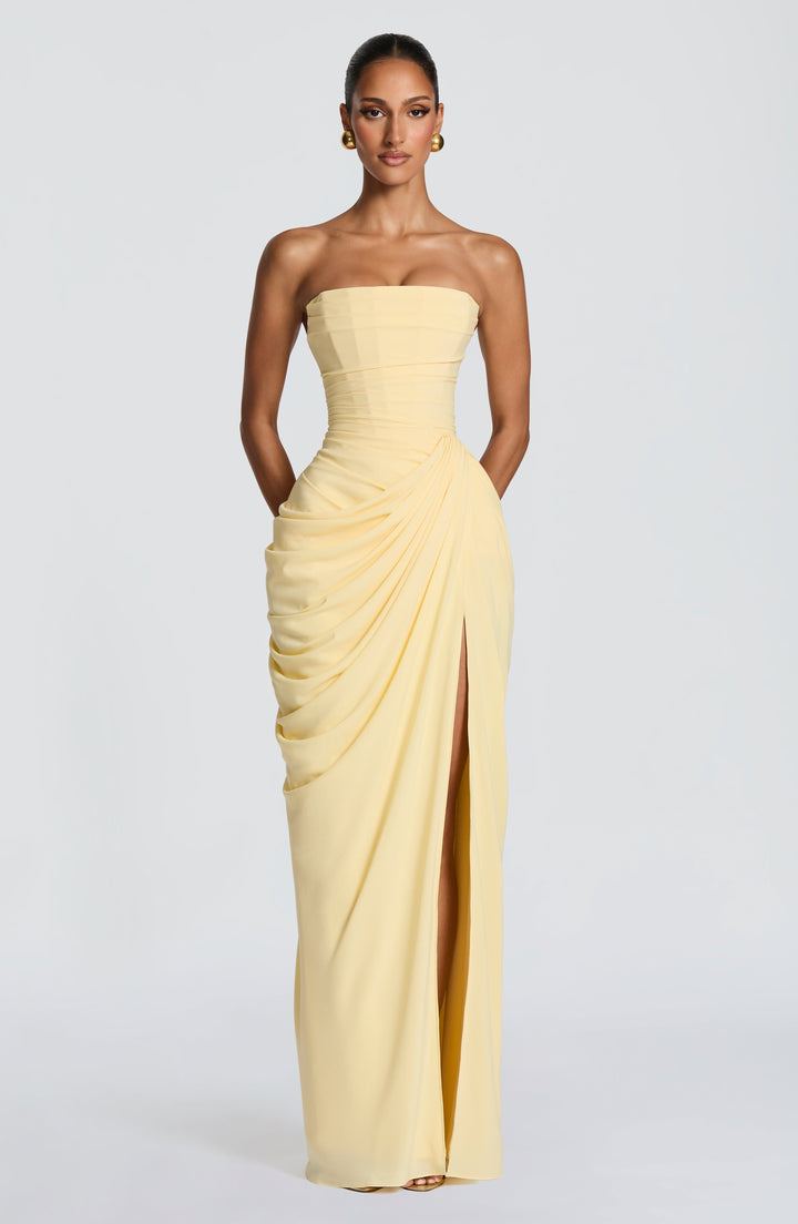 Quinn — Draped Summer Maxi Dress with Slit for Women