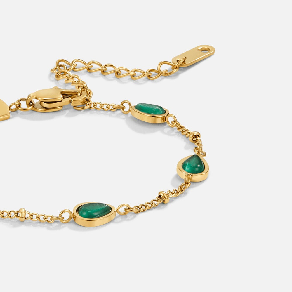 Green Stone Gold Bracelet with Chain Links