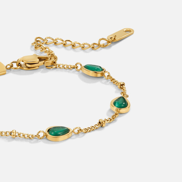 Green Stone Gold Bracelet with Chain Links