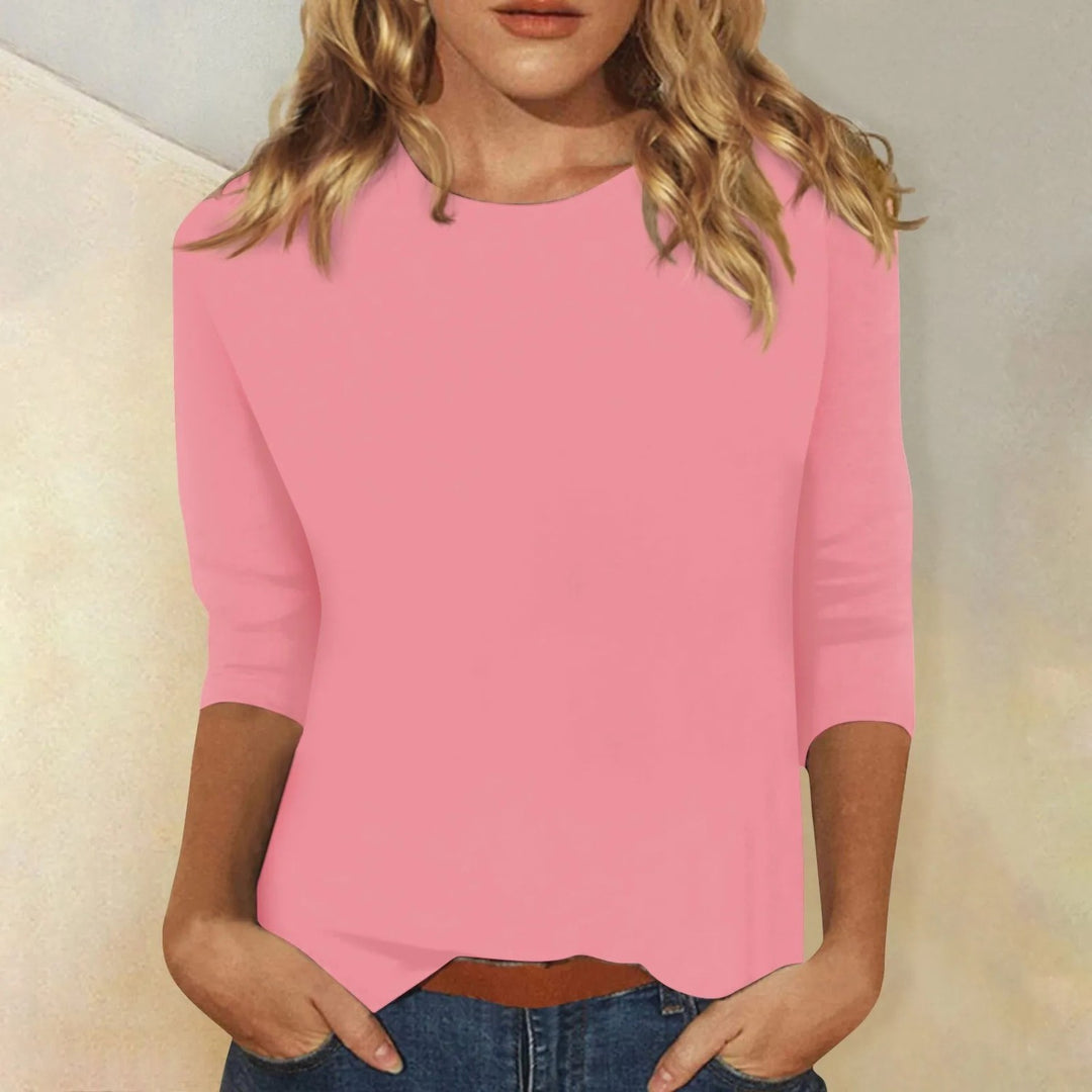Relaxed Long Sleeve Top with Round Neck in pink