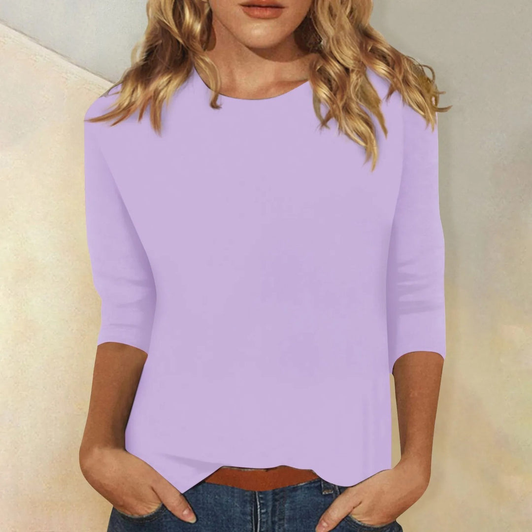 Relaxed Long Sleeve Top with Round Neck in purple