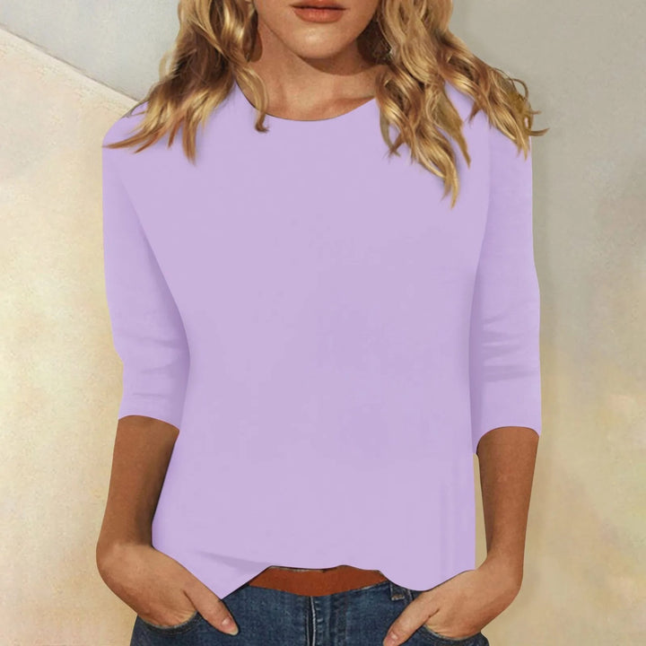 Relaxed Long Sleeve Top with Round Neck in purple