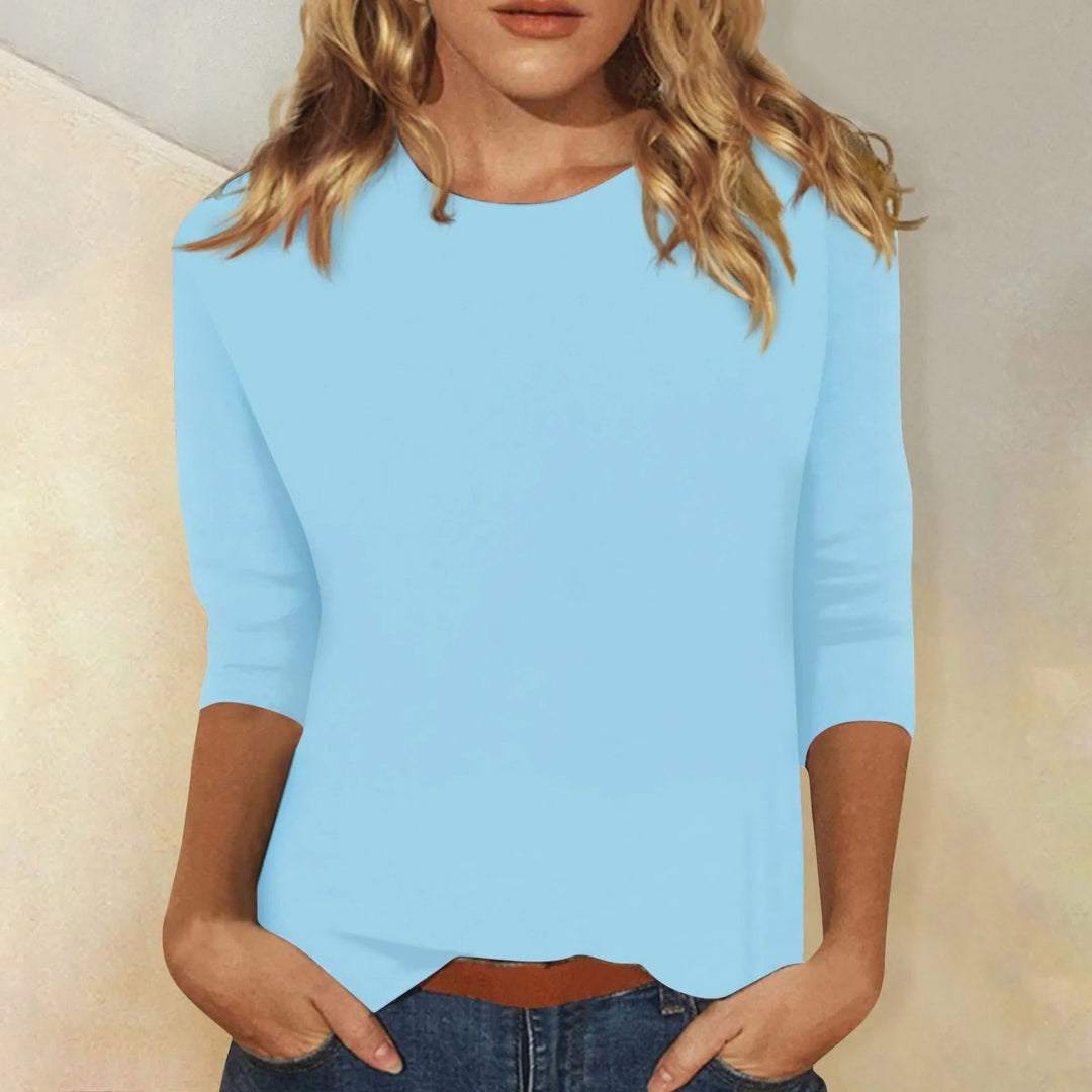 Relaxed Long Sleeve Top with Round Neck in light blue
