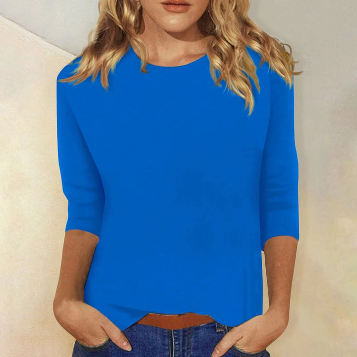 Relaxed Long Sleeve Top with Round Neck in blue