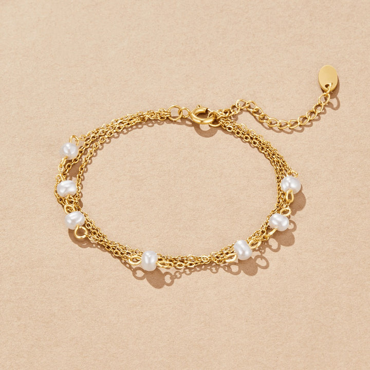 Freshwater Pearl Gold Bracelet with Double Chain in gold