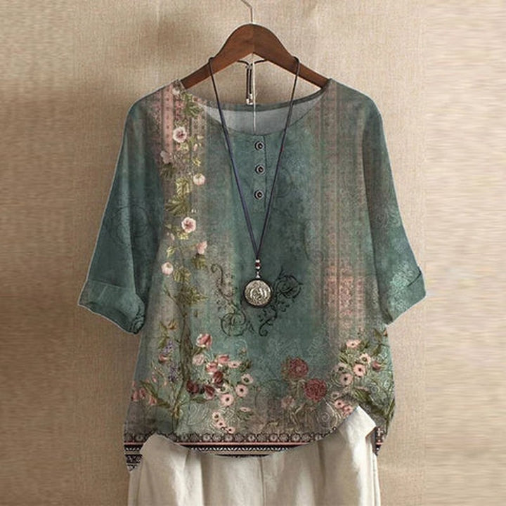 Vintage Floral Print Blouse in green