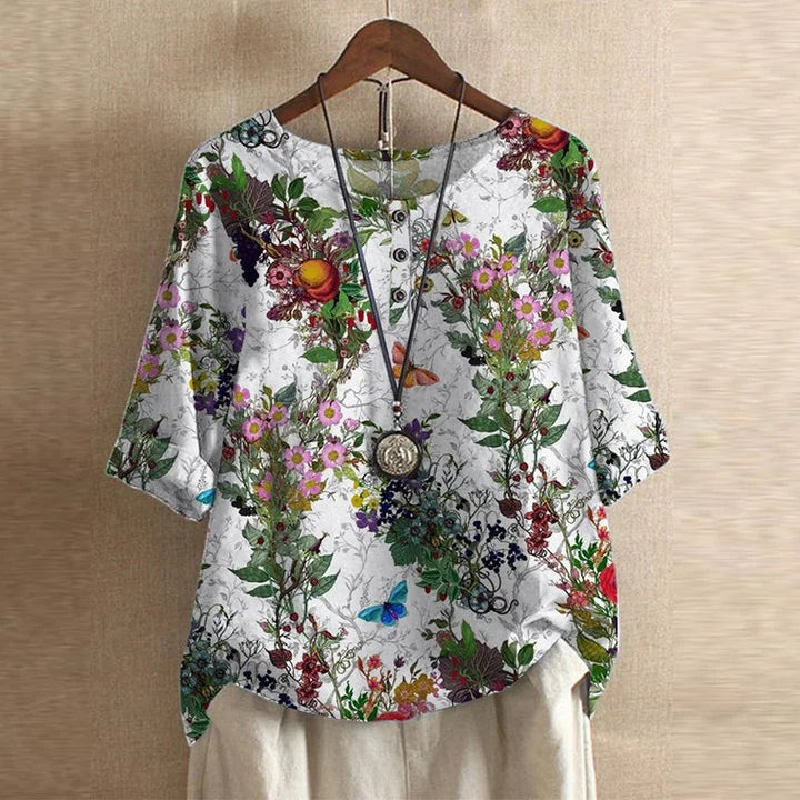 Vintage Floral Print Blouse in white b
