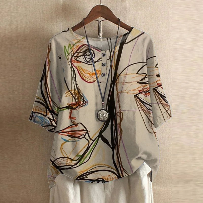 Vintage Floral Print Blouse in beige